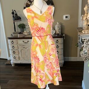 Adrianna Papell Pink and Yellow Floral Midi Dress